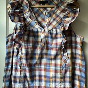 J. Crew Multicolor Plaid women’s button front tank top size 6